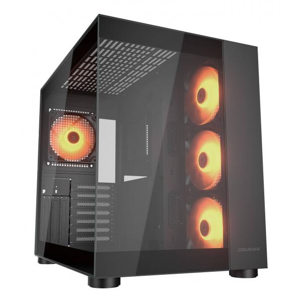 Image of COUGAR FV150 RGB è un case PC nero per gaming compatibile con Mini-ITX, Micro-ATX e ATX. Offre illuminazione ARGB, supporto per 10 ventole e GPU fino a 400 mm. Design elegante e raffrossodamento avanzato.