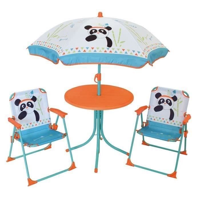 Image of FUN HOUSE 713095 PANDA INDIANO Mobili da giardino con un tavolo, 2 sedie pieghevoli e un ombrellone per bambini
