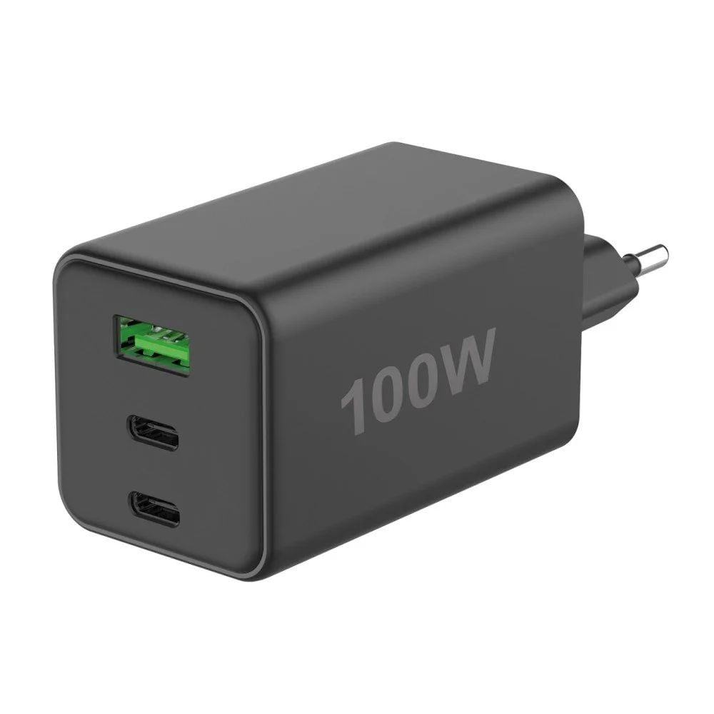 Image of Caricatore Alimentatore GaN 100W 2x USB-C 1x USB-A Power Delivery Fast Charger Nero