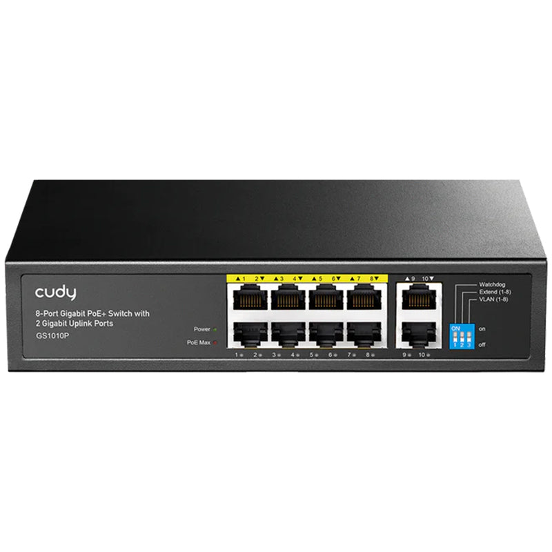 CUDY GS1010P - 8-PORT GIGABIT POE+ SWITCH WITH 2 GIGABIT UPLINK PORTS 120W