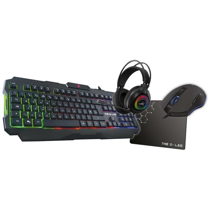 Image of Combo da gioco 4 in 1 - Tastiera retroilluminata / Mouse retroilluminato / Cuffie + Tappetino per mouse - THE G-LAB - COMBO-ACTINIUM/FR