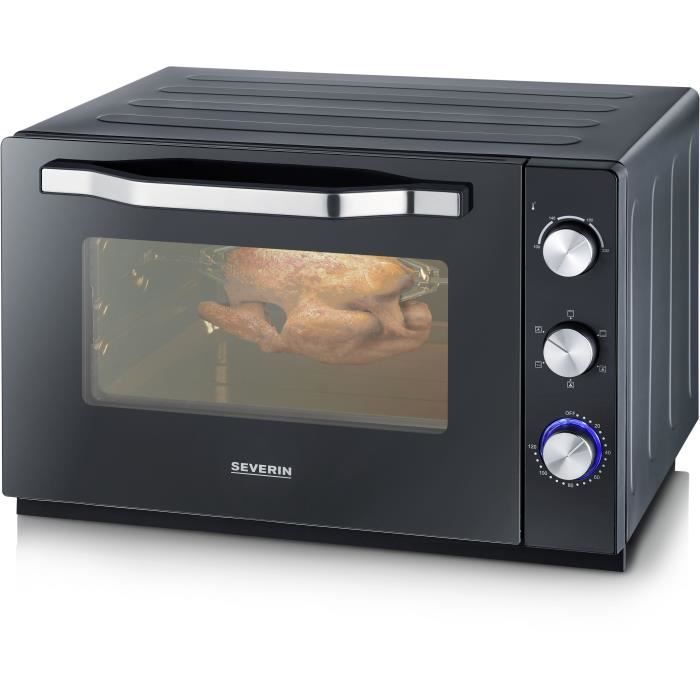 Image of Severin a 2073 Posabile forno XXL con calore rotante 60 L con pietra per pizza e curve, 2.200 W, timer da 120 minuti, acciaio nero/inossidabile
