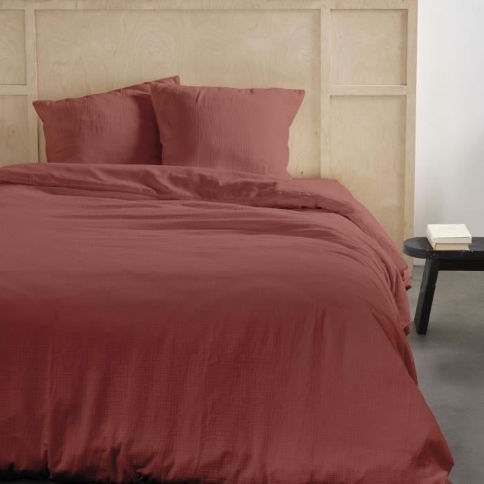 Set letto - TODAY - 123670 - 2 persone - 240x220 cm - Garza di cotone tinta unita - Terracotta
