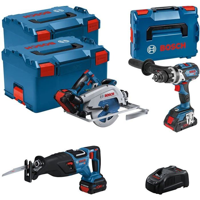 Set di utensili 18V GSB/GKS/GSA - BOSCH - con 2 batterie da 18V 5,5AH e 1 batteria da 18V 4,0AH - caricabatterie - L-Boxx 0615990N38