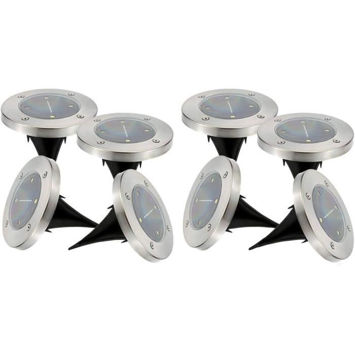 Image of Set di 8 faretti solari rotondi in acciaio inox da incasso o inserzione - LUMISKY - DECKY - LED bianco frossodo - 12 cm