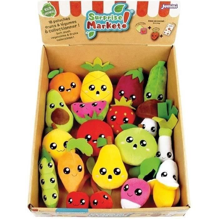 Image of Set di 18 buste a sorpresa - JEMINI - Surprise Market - Peluche di frutta o verdura +/- 10 cm, adesivi e biglietti promemoria