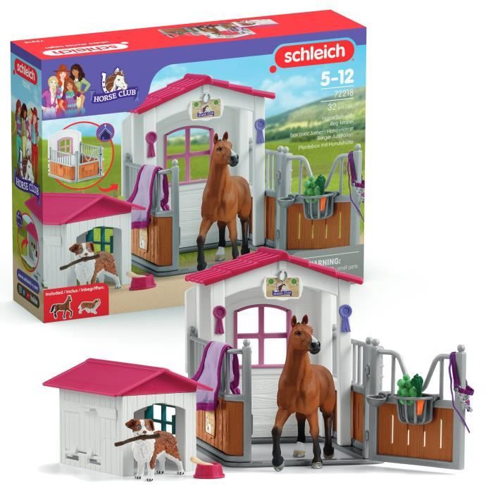 Image of Scatola con cavalla di Hannover e pastore australiano, statuetta di cavallo e accessori, SCHLEICH 72218 Horse Club, 5 anni