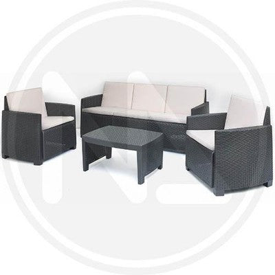 Image of SALOTTO IN RESINA ANTRACITE VARANO COMPLETO DI CUSCINI SET ARrossoO GIARDIN