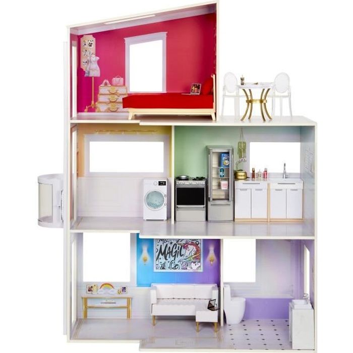Image of Rainbow High Townhouse - Casa in legno di 3 piani e 6 camere - Ascensore funzionale e mobili mobili