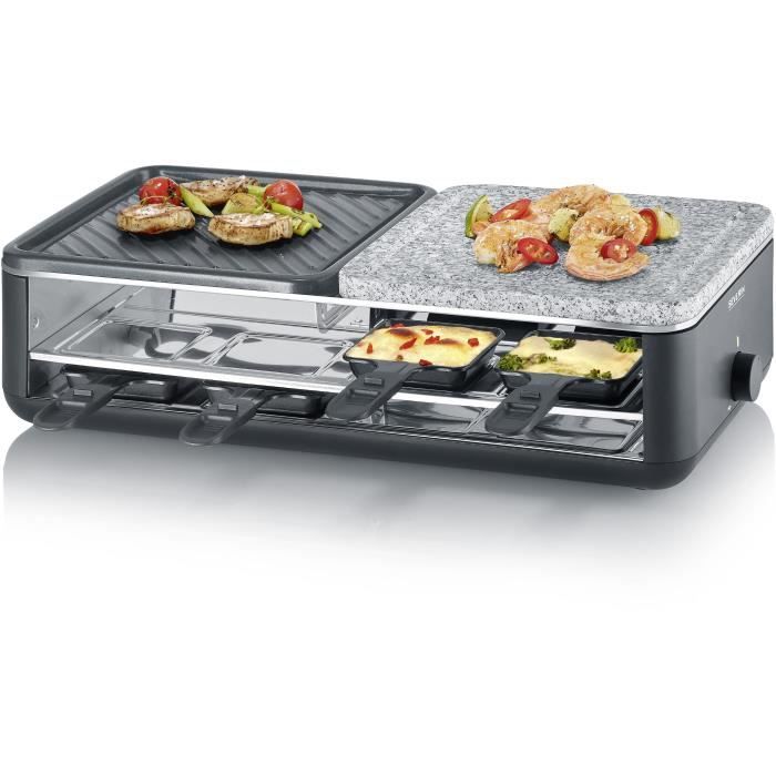 Image of Raclette Grill - SEVERIN - RG2366 - 8 persone. - Piastra di cottura in pietra naturale e reversibile - 8 teglie - Nero