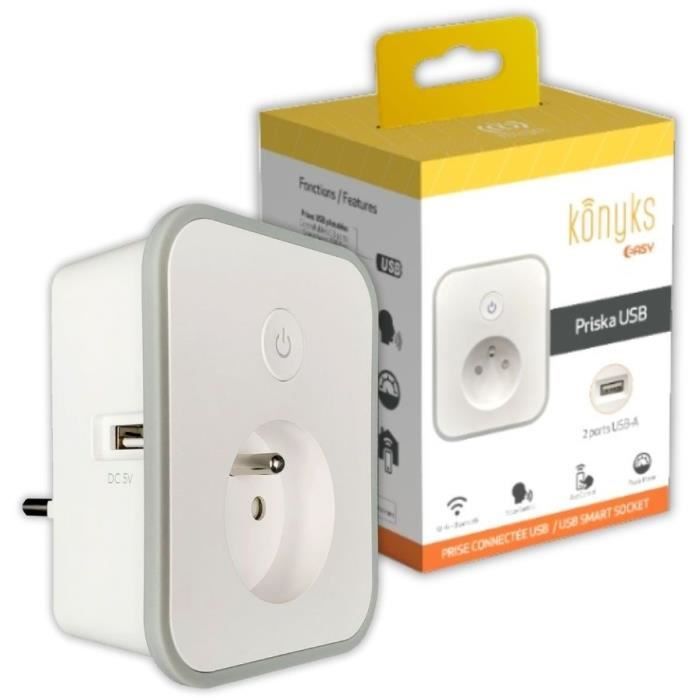 Image of Presa connessa - KONYKS - Priska - USB FR - Wifi + Bt - 16 A con 2 prese USB-A - Misuratore di consumo - Compatibile Alexa / Google Home