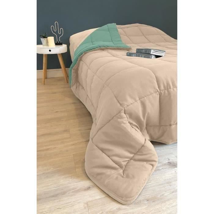 POYET MOTTE Piumino in microfibra 400g / m CALGARY - 240 x 260 cm - Grigio ghiaia e verde lago