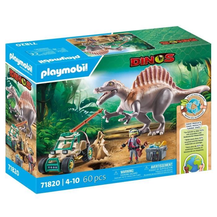 Image of PLAYMOBIL 71820 Spinosaurus, Ricercatore e Veicolo con Gru Girevole, Dinosauri, 60 Pezzi, Dai 4 Anni in su