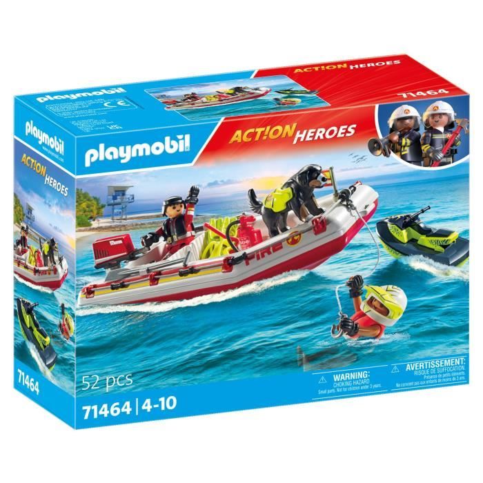 Image of PLAYMOBIL 71464 Motoscafo e moto d'acqua - Action Hereos - Vigili del fuoco - Dai 4 anni in su