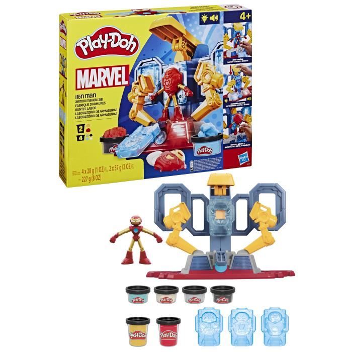 Image of Play-Doh Iron Man Armour Factory, set con figura di Iron Man e argilla da modellare, dai 4 anni, Marvel