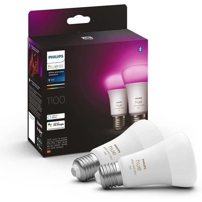 Image of Philips Hue bianco & Color Ambiance, lampadina LED collegata E27, equivalente 75W, 1100 lumen, compatibile Bluetooth, pacchetto di 2