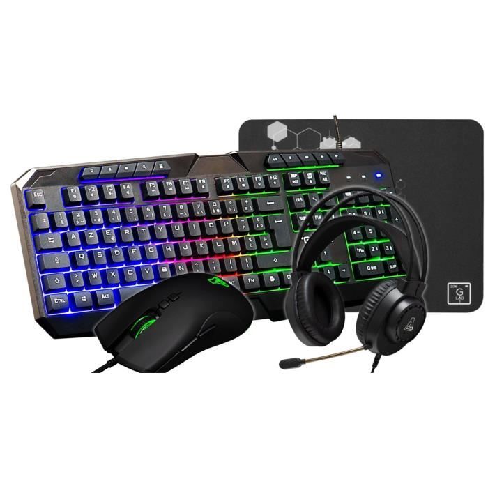 Image of Pacchetto Gamer 4 in 1 - The G-Lab - COMBO NATRIUM - Mouse con cavo - Tastiera con cavo - Cuffie con cavo - Tappetino per mouse