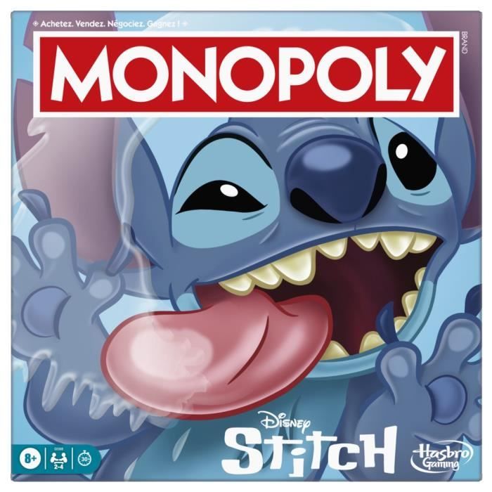 Image of Monopoly Stitch, gioco da tavolo, da 2 a 4 giocatori, 30 minuti, edizione Disney Lilo & Stitch, da 8 anni in su