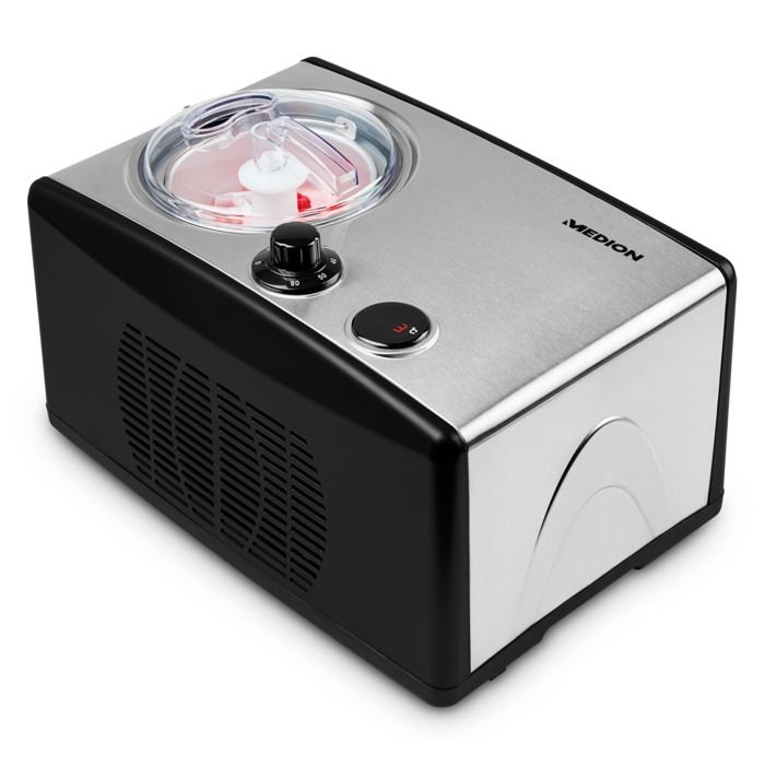Image of MEDION Gelatiera e yogurtiera elettrica in alluminio con compressore, macchina per il gelato con capacità di 1,5 litri (corrisponde a