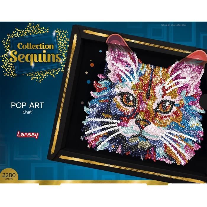 Image of Kit per il tempo libero creativo - LANSAY - Collezione paillettes - Gatto pop art - Dai 14 anni