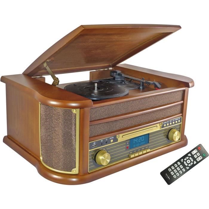 Image of INOVALLEY RETRO29E-N Sistema Hifi in vinile stile retrò - Bluetooth 5.0 - 2x20W - Lettore audio CD / K7 - Radio FM - 2 porte USB