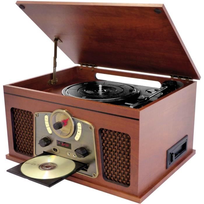 Image of INOVALLEY RETRO10E-BTH-N - Sistema Hi-Fi retrò - Connettività Bluetooth, USB, Vinili, CD, audio K7, Radio FM, Aux-In - Legno invecchiato