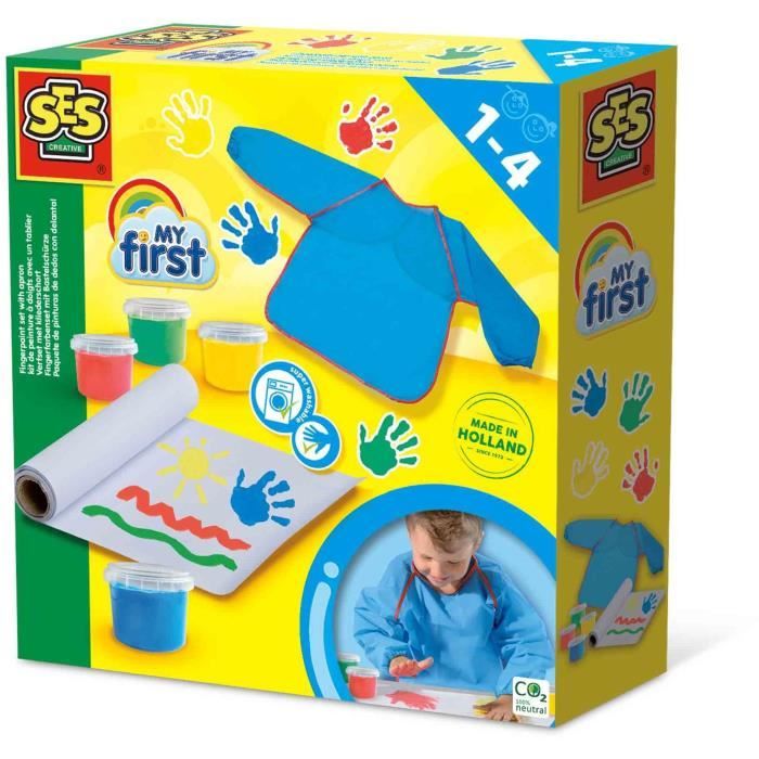 Image of Il mio primo - Il mio primo kit per dipingere con le dita con grembiule - SES CREATIVE