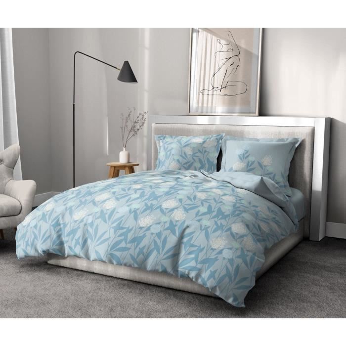 HOME LINGE PASSION Set copripiumino Floral Storm - 3 pezzi - 240 x 260 cm - 100% cotone 57 fili - Blu