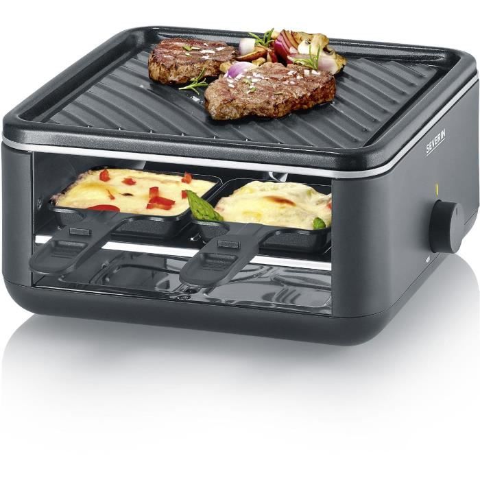 Image of Griglia per raclette - SEVERIN - RG2360 - 4 persone. - Compatto - Piatto 24 x 24 cm - Include 4 padelle e spatole - Nero