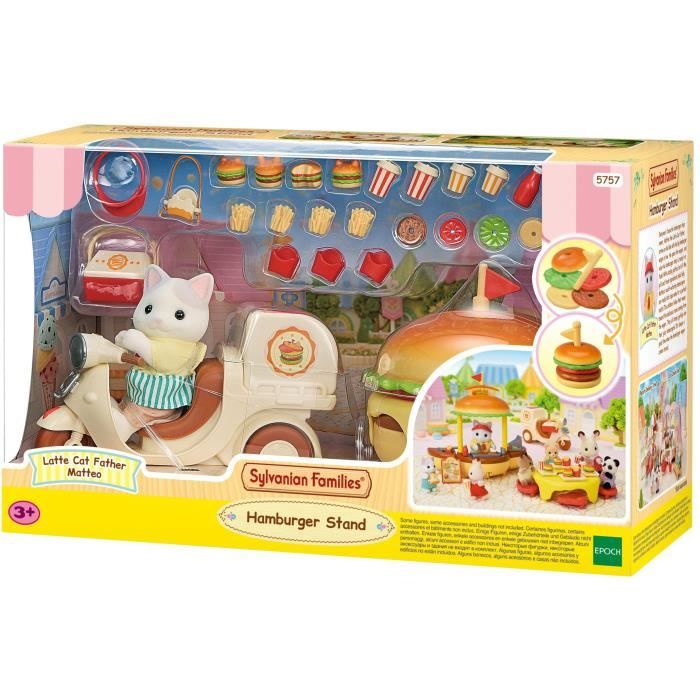 Image of Gioco Catering - SYLVANIAN FAMILIES - Hamburger Stand - Papa Latte Cat e Scooter