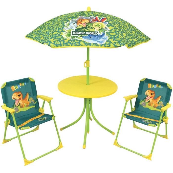 Image of FUN HOUSE Mobili da giardino Jurassic Dinosaur - 1 tavolo 46 x 46 cm, 2 sedie 53 x 38,5 x 37,5 cm e 1 ombrellone 125 x 100 cm