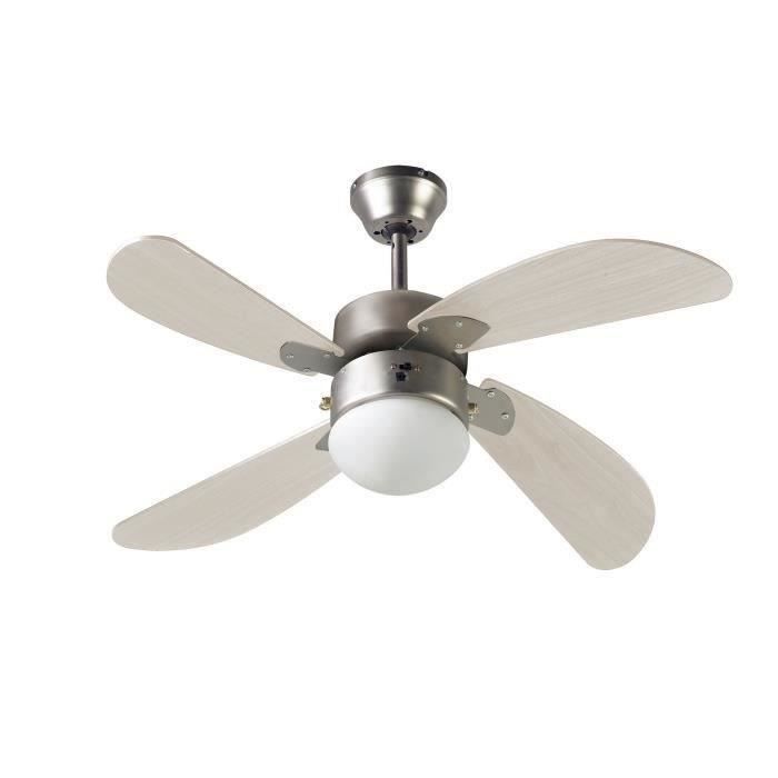 Image of FARELEK - BERMUDES 107 cm - Ventilatore da soffitto reversibile, 4 pale rovere chiaro + illuminazione 1 globo 60W E27 - 112423
