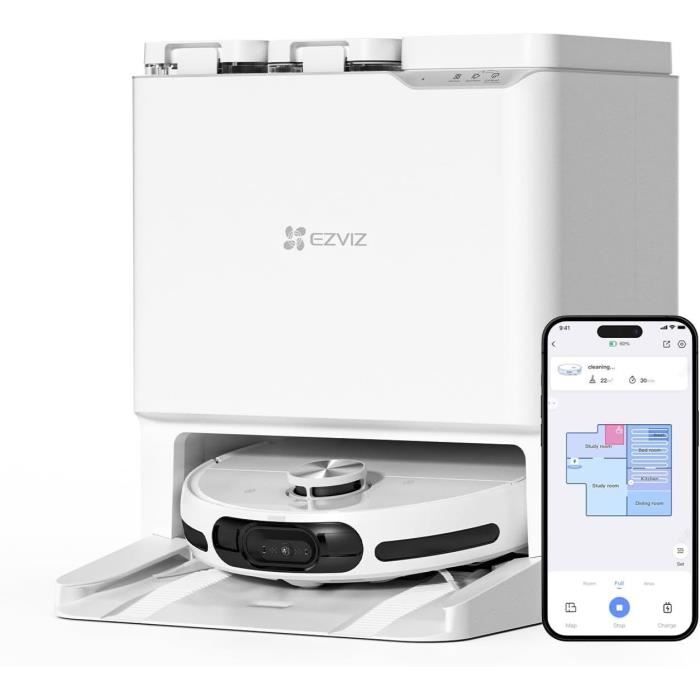 EZVIZ RS20 Pro - Robot aspirapolvere con lavapavimenti - Spazzola laterale rialzata - 7200 Pa - Pulizia con acqua calda 60C