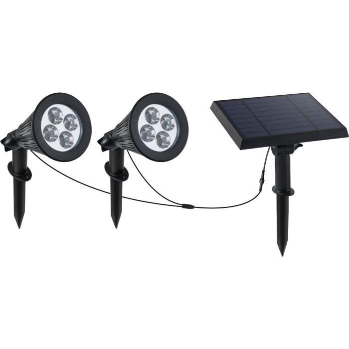 Image of Doppio faretto solare collegato con pannello solare remoto 2 in 1 per pungere o fissare una potente illuminazione LED bianco dimmerabile FAMILY SPIKY