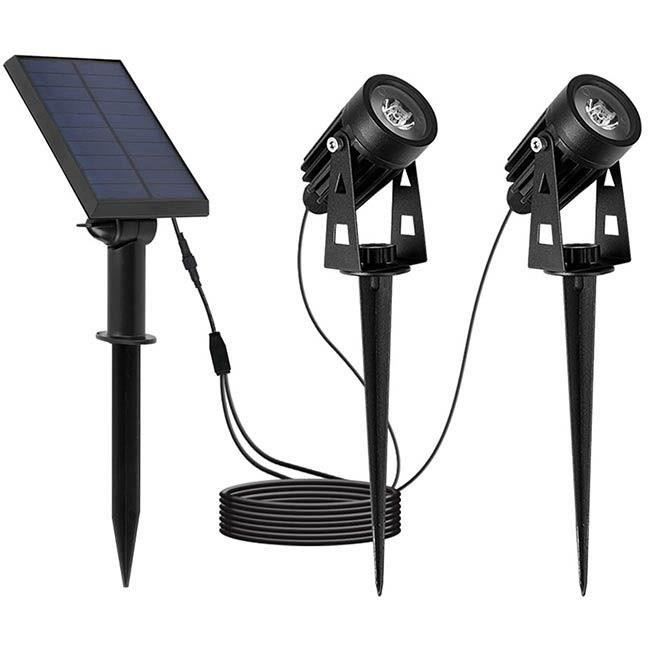 Image of Doppi faretti solari 2 in 1 da attaccare o fissare - LUMISKY - ROUNDY - H27 cm - LED bianco frossodo