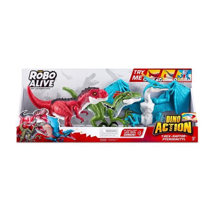 Image of Dinos Pack - ZURU - Dino Action Mega Dinos 3 Pack - T-Rex, Velociraptor e Pterodattilo interattivi e ruggenti
