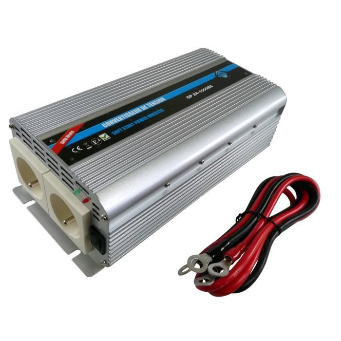 Image of Convertitore di tensione HTC 24/220 V 1000 W con 2 prese di rete