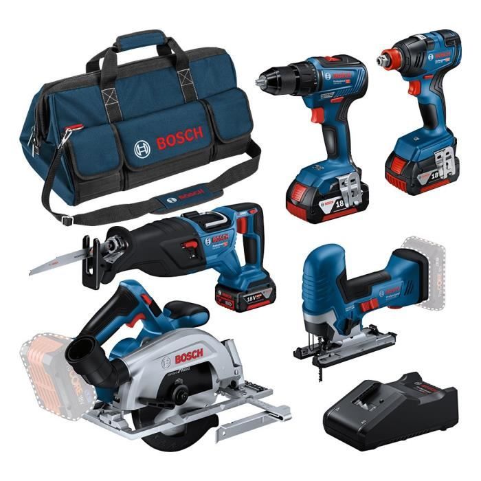 Image of Confezione da 5 utensili: GSR 18V-55 + GST 18V-125 S + GKS 18V-57-2 + GSA 18V-28 + GDX 18V-200 + 3 batterie 4.0Ah + GAL 18V-40 + borsa L