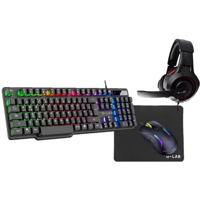 Image of COMBO GAMING 4in1 - THE G-LAB - COMBO-SULFUR/FR - Tastiera e mouse da gioco retroilluminati + Cuffie da gioco + Tappetino per mouse