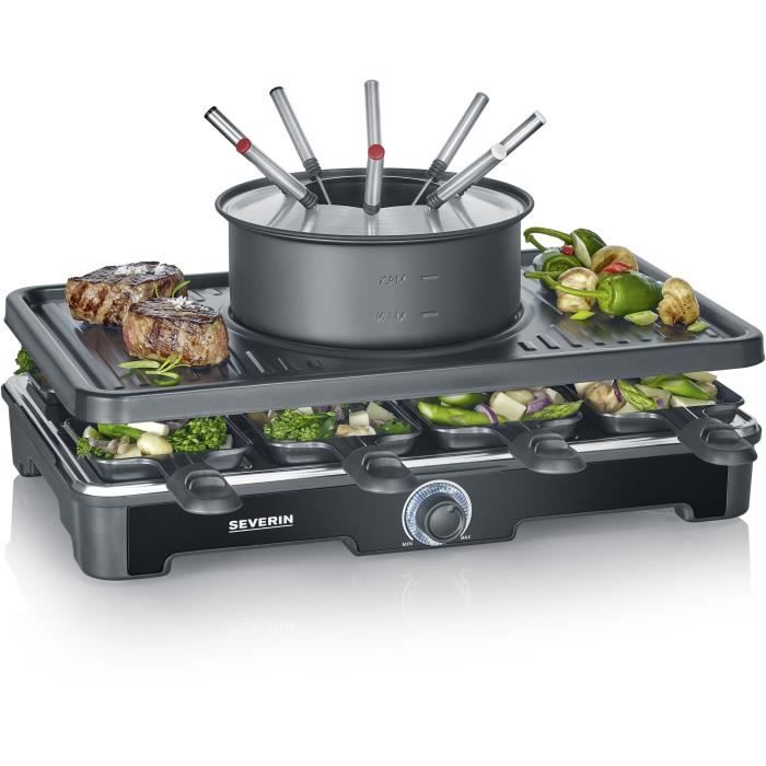Image of Combo Raclette-Fondue - SEVERIN - RG2347 - 8 persone - Caquelon con 8 forchette e 8 spatole - Nero