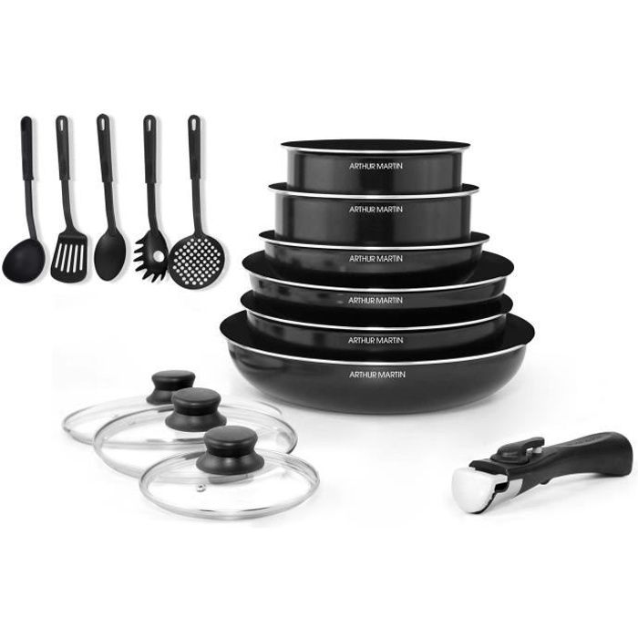Batteria da cucina rimovibile Arthur Martin 15 camere 16-20-22-24-26 cm nero