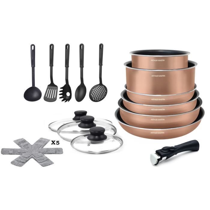 Image of Batteria da cucina 20 pezzi Arthur Martin - alluminio - manico rimovibile - tutte le luci inclusa l'induzione