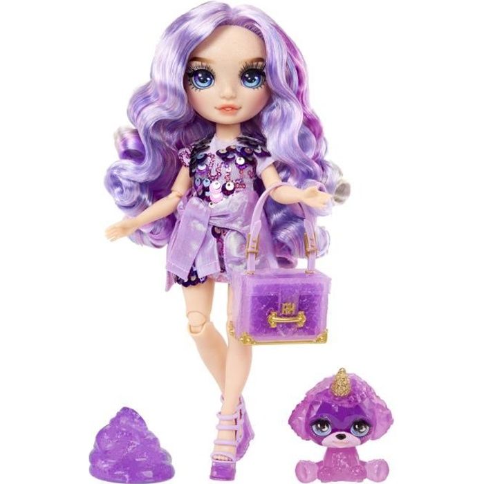 Image of Bambola arcobaleno di alta moda con kit di slime e animale domestico - Viola (Viola) - Bambola glitterata da 28 cm con kit di slime