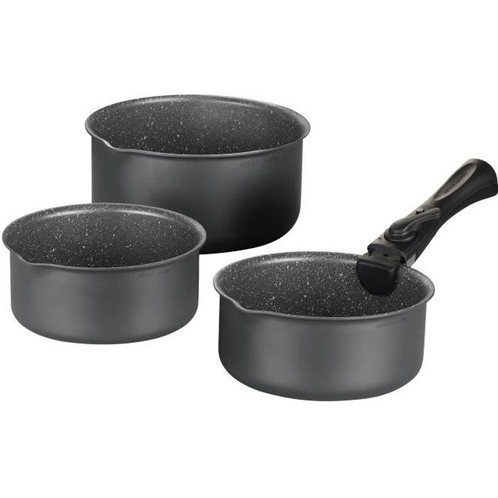 Image of Arthur Martin AM777GM Batteria da cucina Set di 3 padelle - Matt grigio 16-18-20 cm + 1 manico rimovibile - Tutte le luci inclusa l'induzione