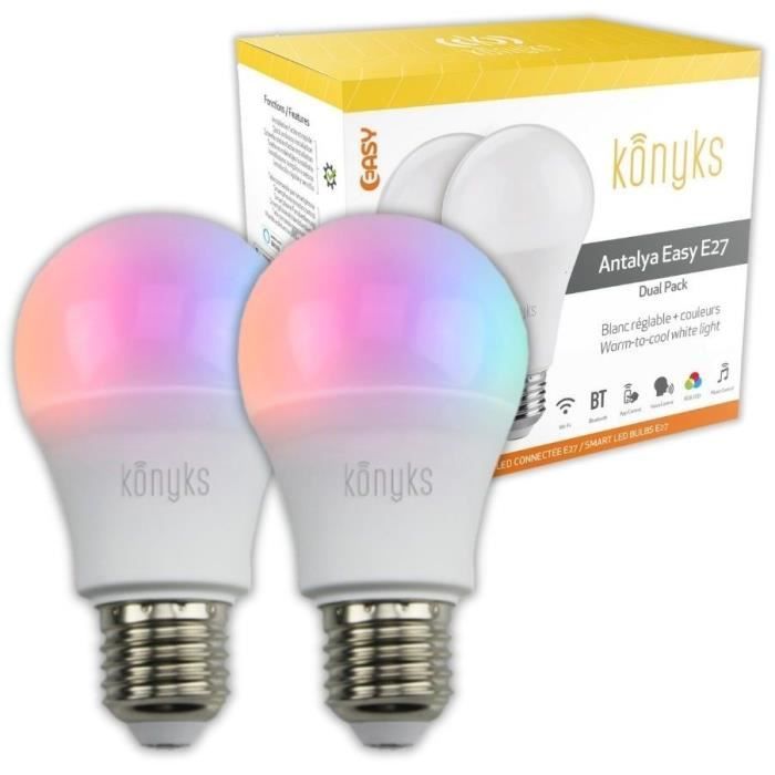 Image of 2 Lampadine LED - KONYKS - Antalya Easy E27 Dual Pack - Wifi + Bt - 11 W - Colori + Bianco - Compatibile con Alexa / Google Home