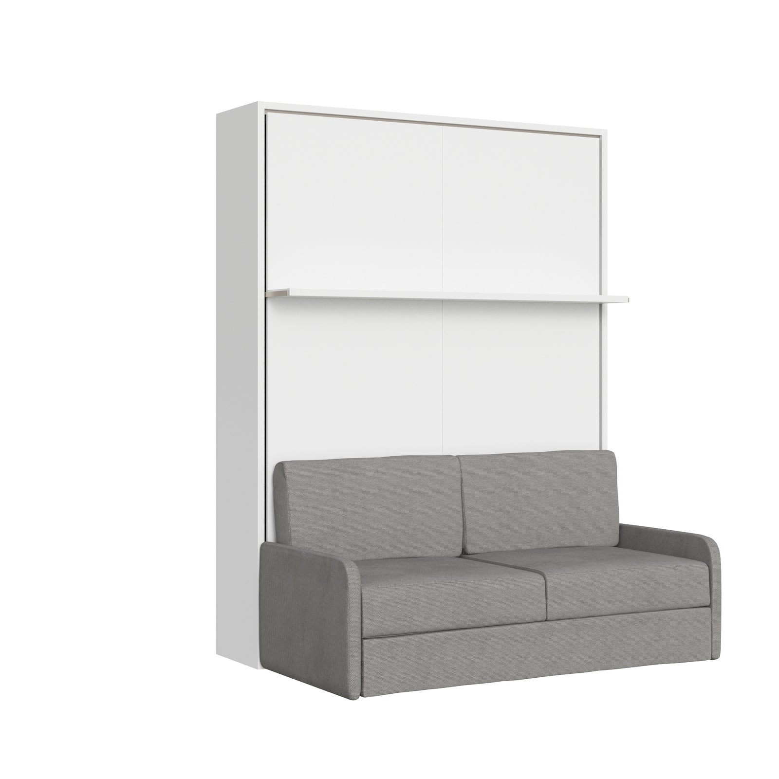 Letto matrimoniale francese a scomparsa 140 con divano e mensola - VERSIA Materasso: Senza Materasso, Colore Struttura: Bianco