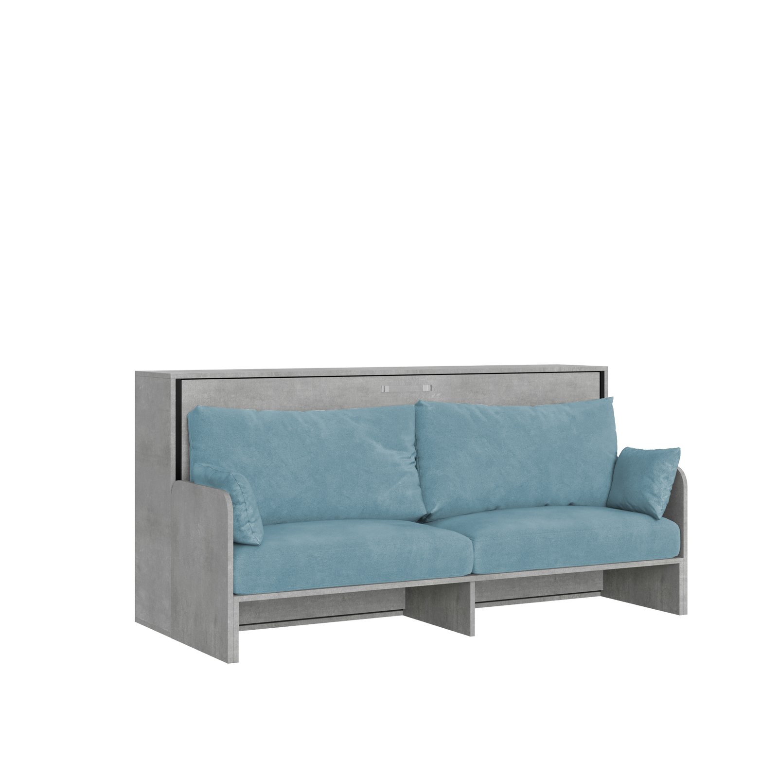 Letto singolo a scomparsa con divano - KANDO Colore Struttura: Cemento, Materasso: Con Materasso, Colore Divano: Azzurro