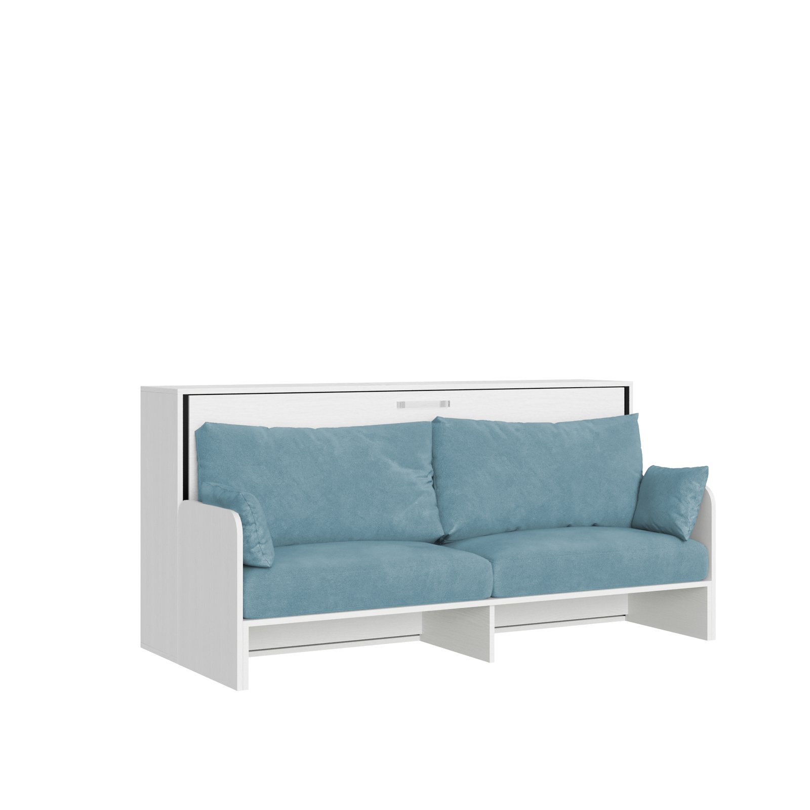 Letto singolo a scomparsa con divano - KANDO Colore Struttura: Bianco Frassino, Materasso: Con Materasso, Colore Divano: Azzurro