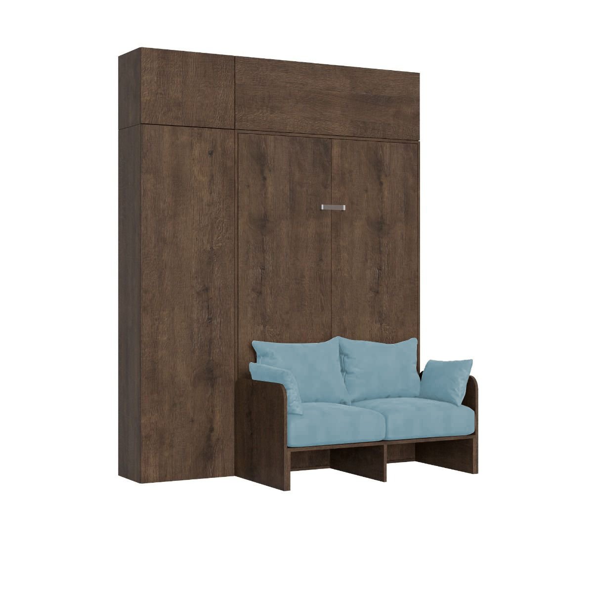 Letto una piazza e mezzo a scomparsa 120 con divano e mobili - KENTARO Colore Struttura: Noce, Materasso: Senza Materasso, Colore Divano: Azzurro