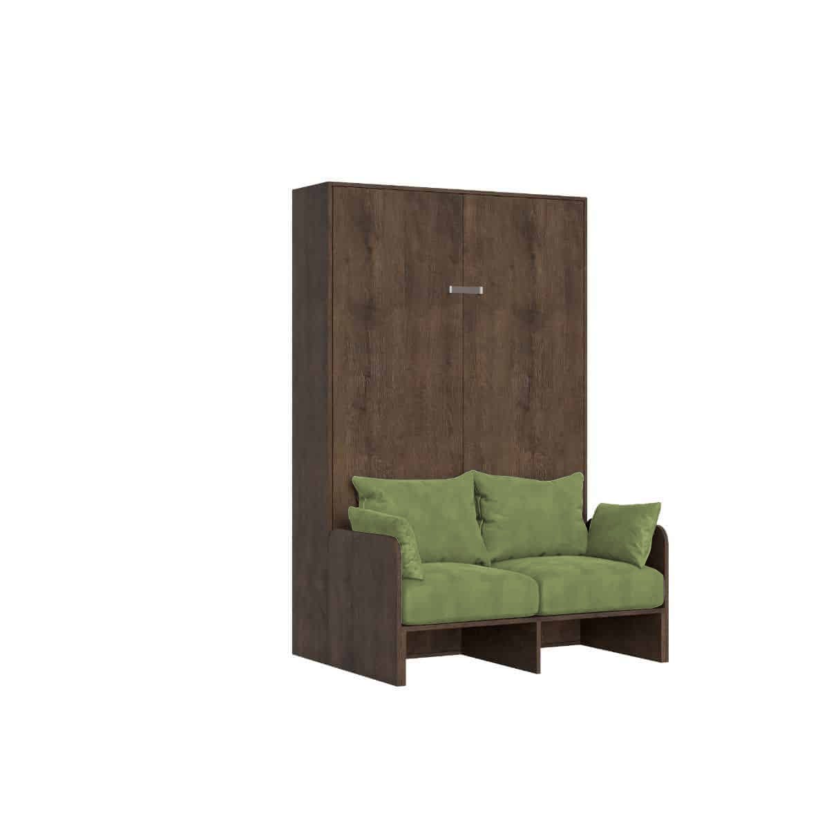 Letto una piazza e mezzo a scomparsa 120 con divano - KENTARO Colore Divano: Verde, Colore Struttura: Noce, Materasso: Senza Materasso
